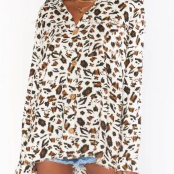 Show Me Your Mumu Marcella Oversized Button Up Shirt XXL Cheetah Print Raw Hem - Picture 2 of 12